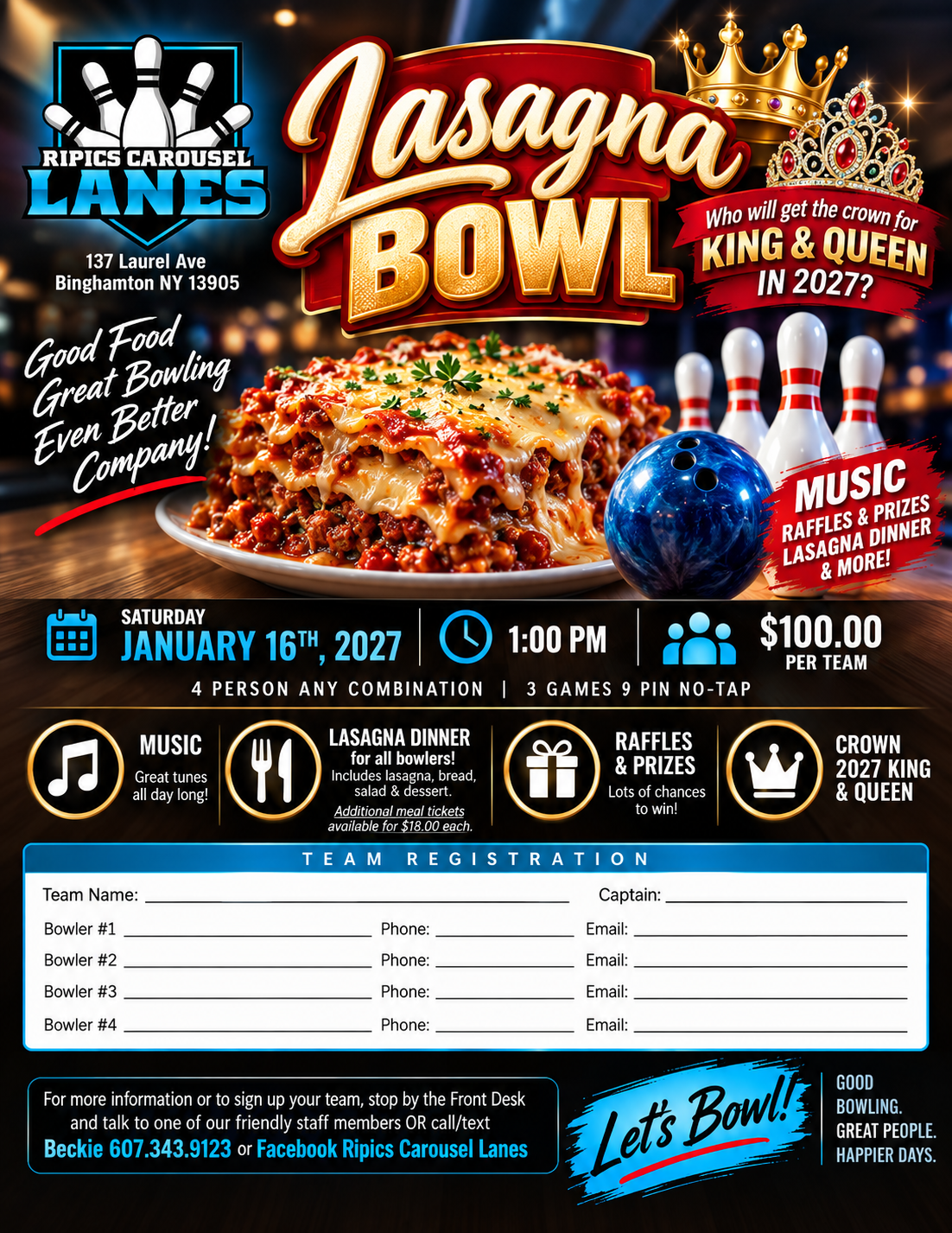 Lasagna Bowl tournament at Ripics Carousel Lanes flyer